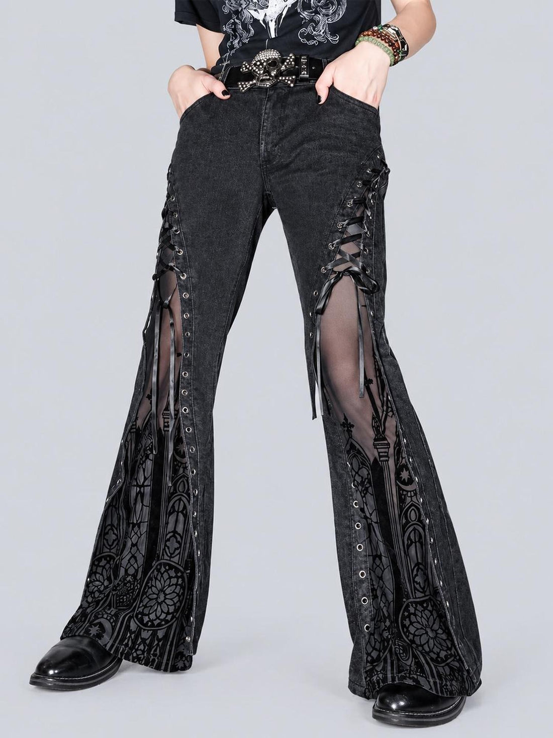 Rs by RebelSeed Gothic Cathedral Lace Up Lace Trim Washed Women&