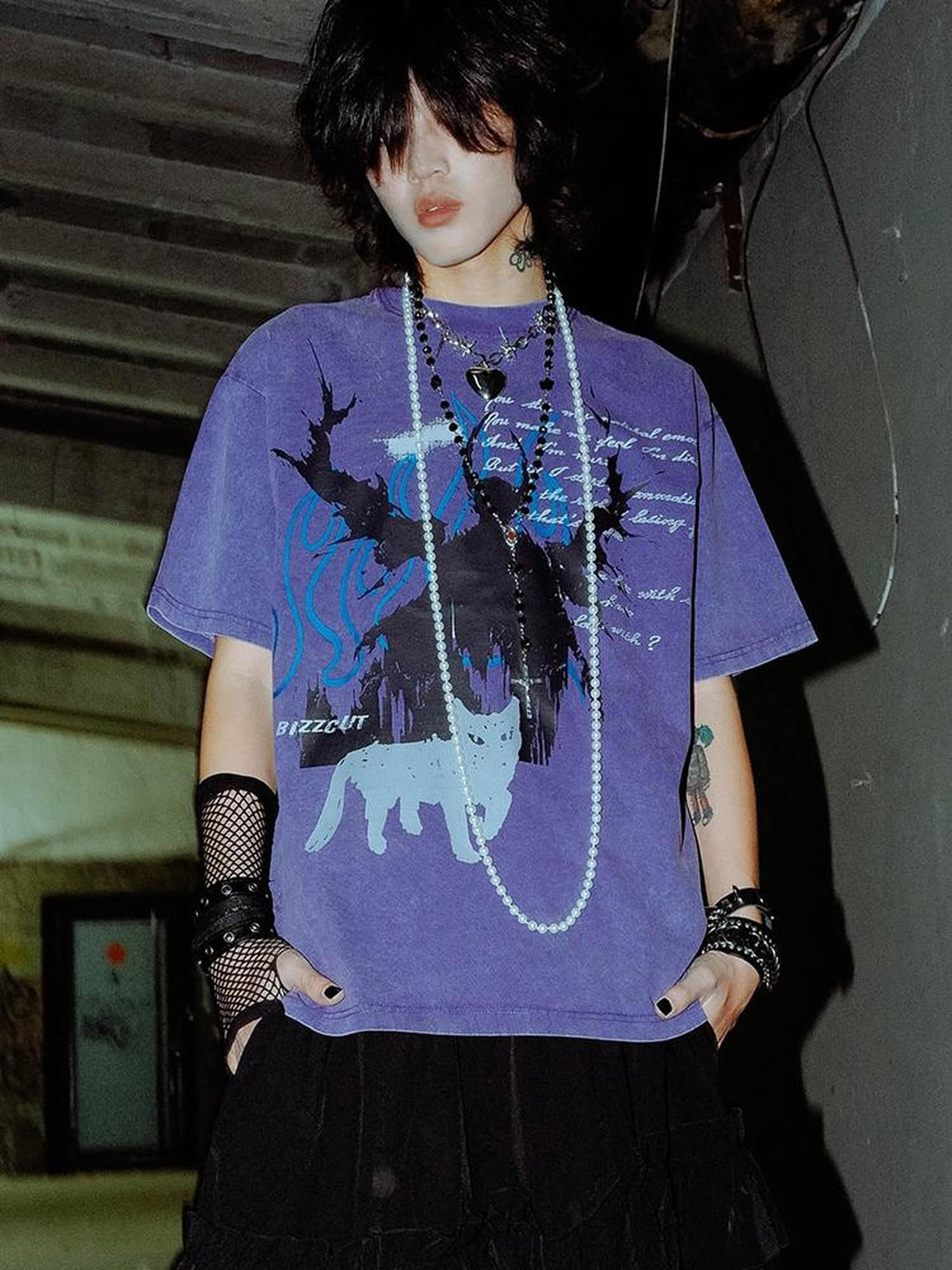 Rs by RebelSeed Gothic Purple Figure Print Washed Women&