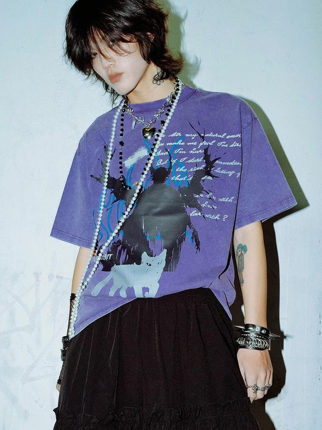 Rs by RebelSeed Gothic Purple Figure Print Washed Women&