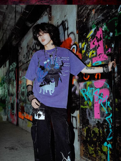 Rs by RebelSeed Gothic Purple Figure Print Washed Women&