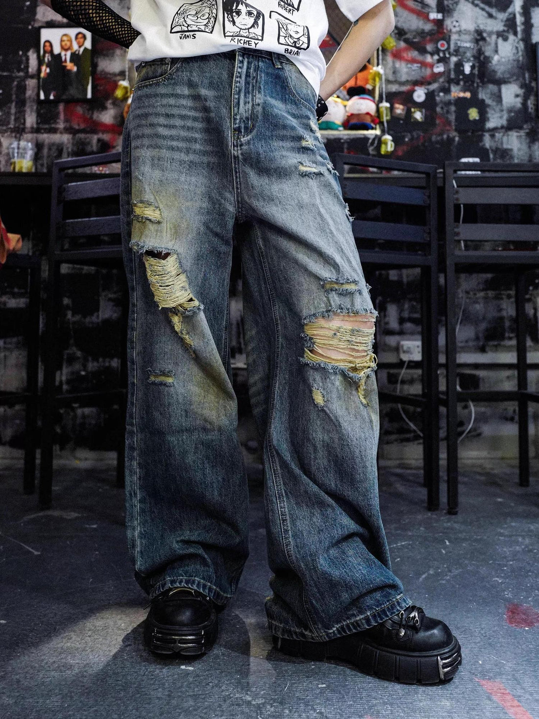 Rs by RebelSeed Grunge Embroidered Contrast Stitch Washed Distressed Women&