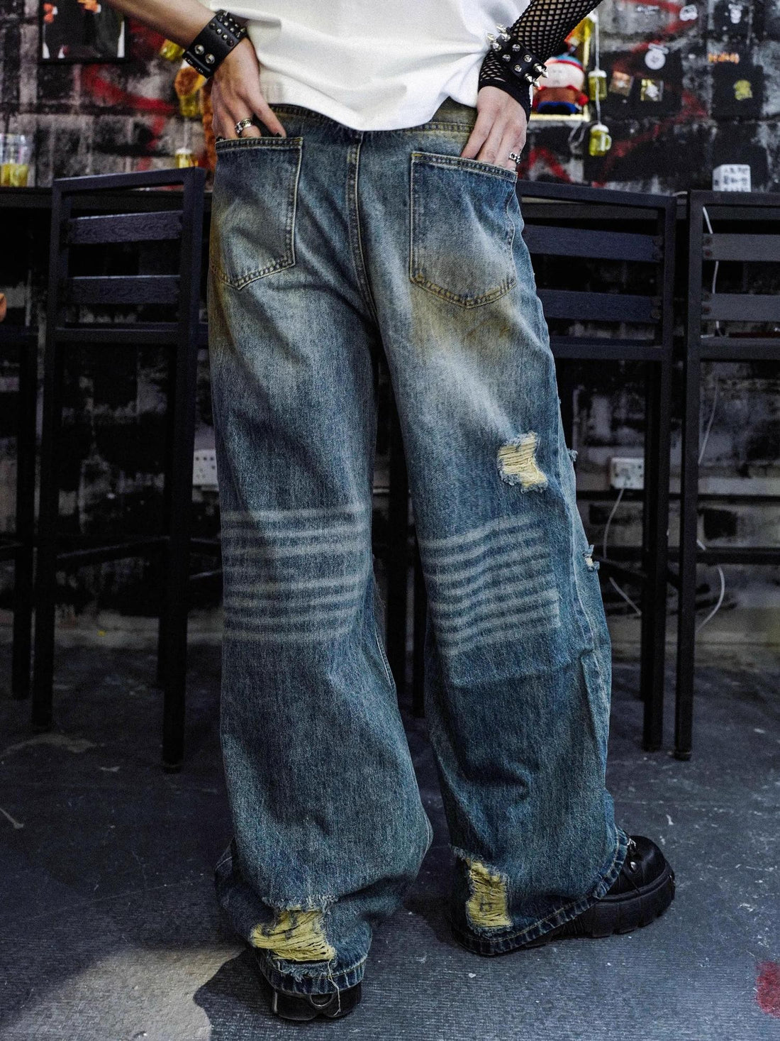 Rs by RebelSeed Grunge Embroidered Contrast Stitch Washed Distressed Women&