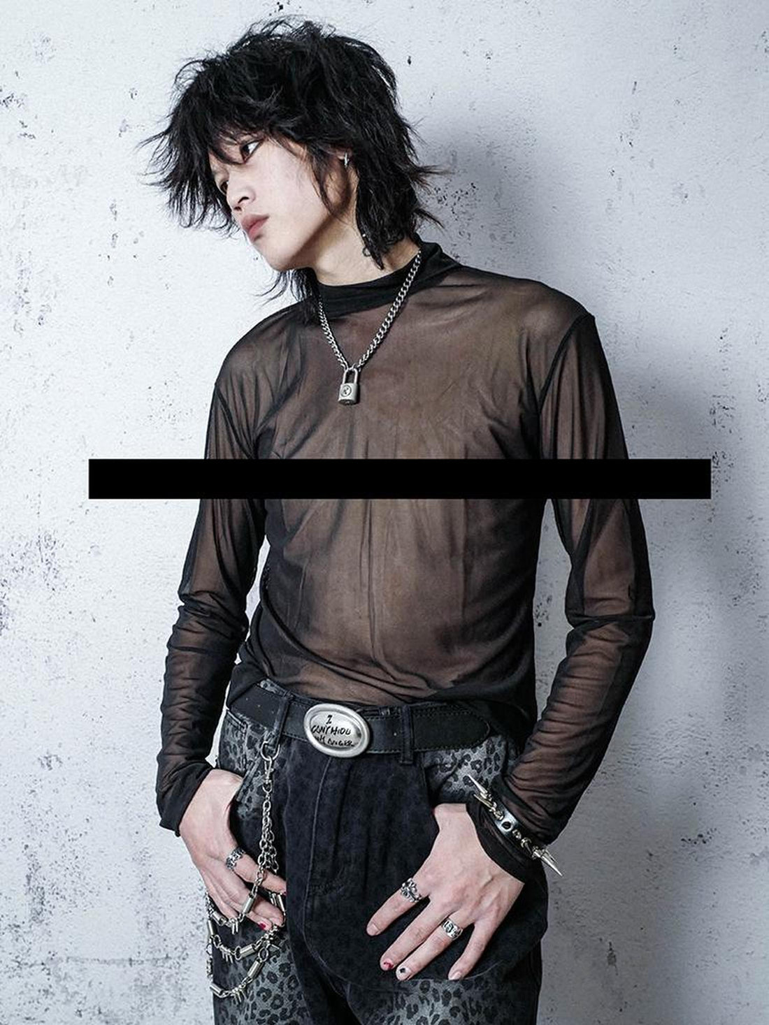Rs by RebelSeed Misty Dark Punk Mesh Semi Sheer Half High Collar Women&