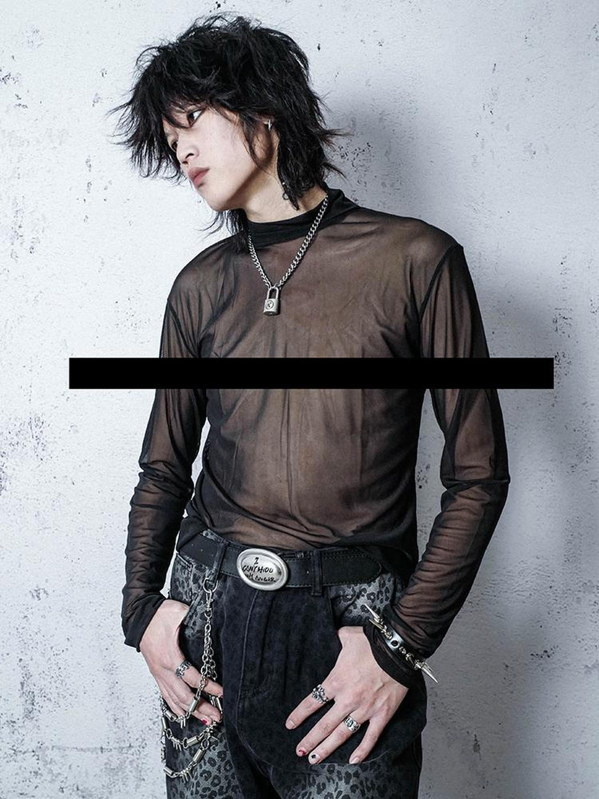 Rs by RebelSeed Misty Dark Punk Mesh Semi Sheer Half High Collar Women&