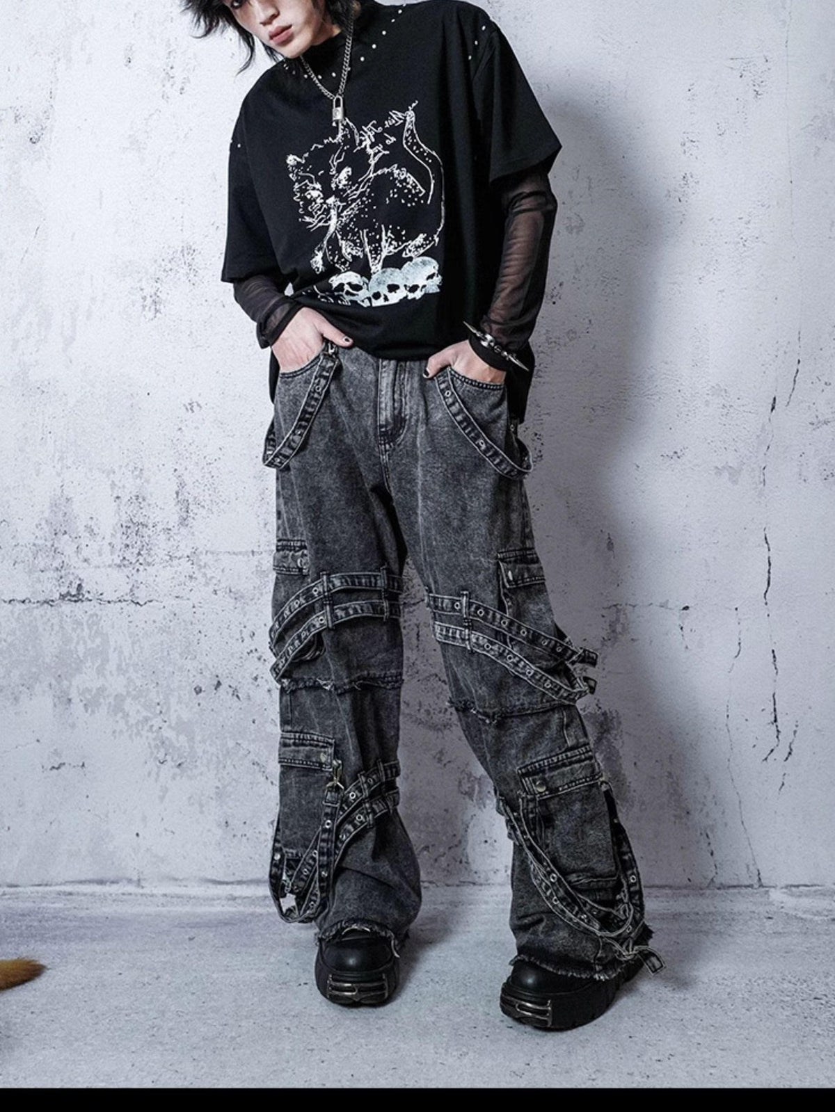 Rs by RebelSeed Misty Dark Punk Mesh Semi Sheer Half High Collar Women&