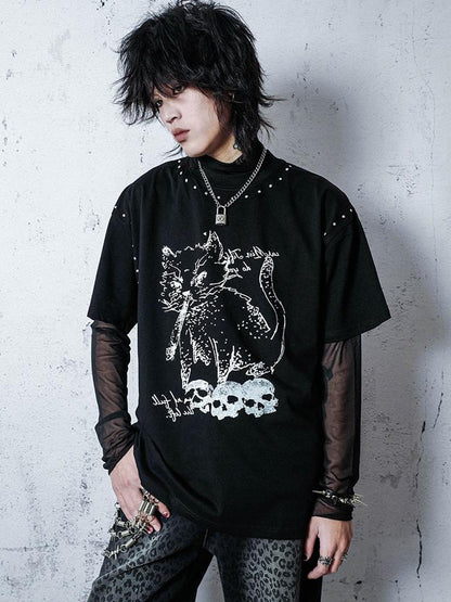 Rs by RebelSeed Misty Dark Punk Mesh Semi Sheer Half High Collar Women&