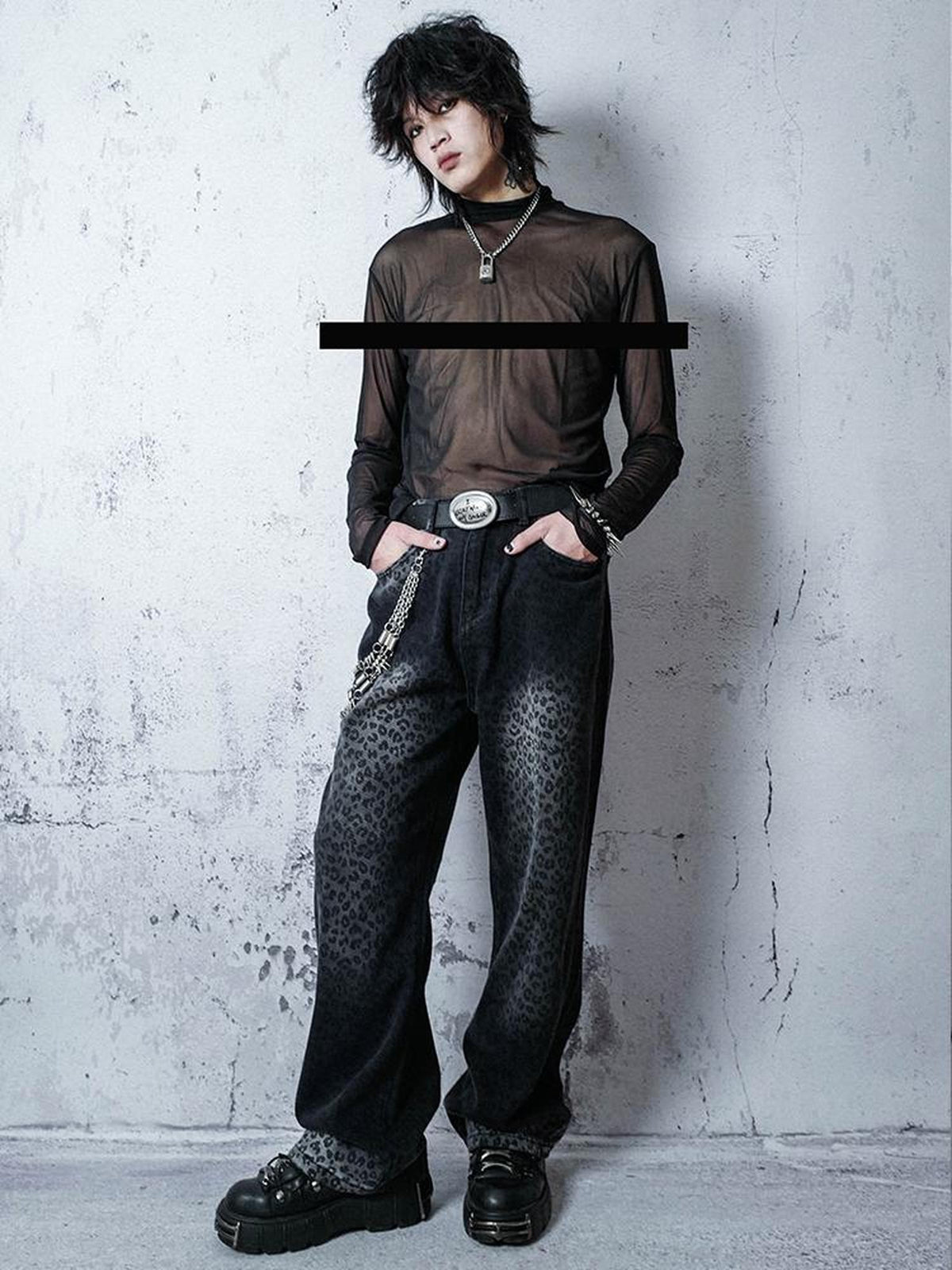 Rs by RebelSeed Misty Dark Punk Mesh Semi Sheer Half High Collar Women&