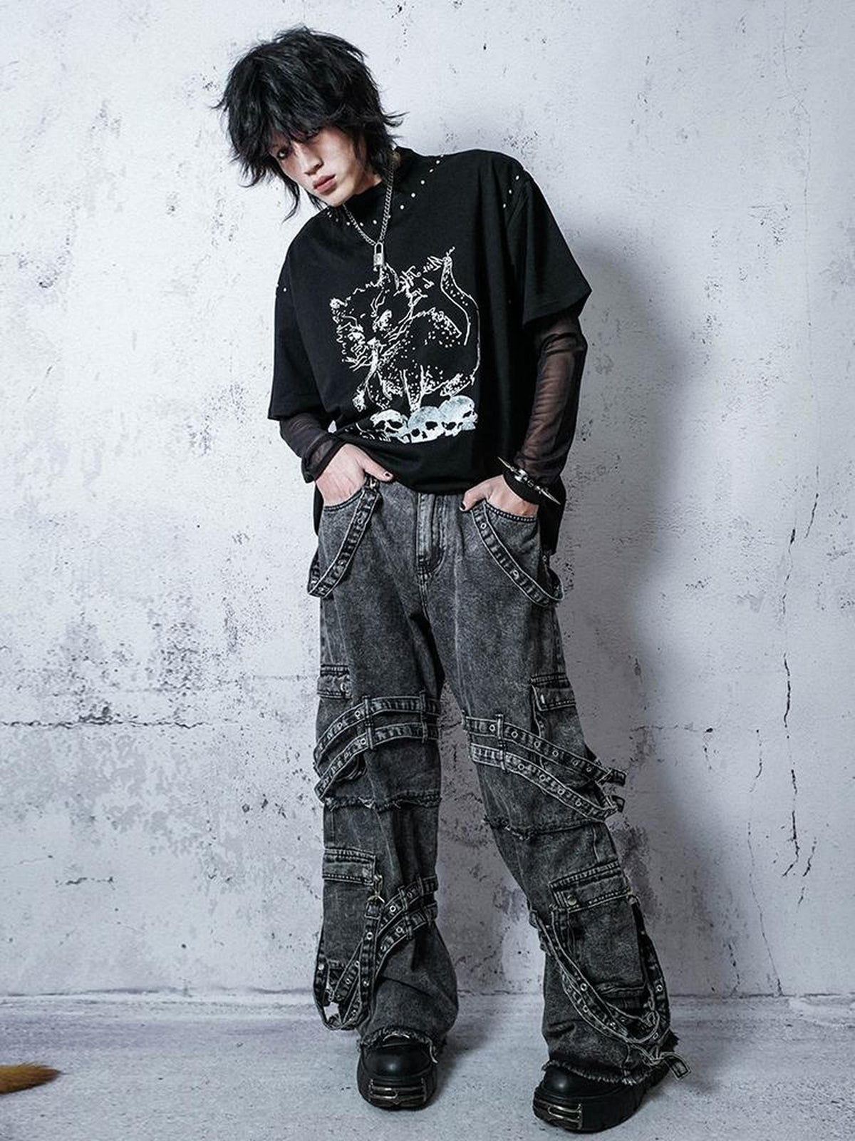 Rs by RebelSeed Misty Dark Punk Mesh Semi Sheer Half High Collar Women&
