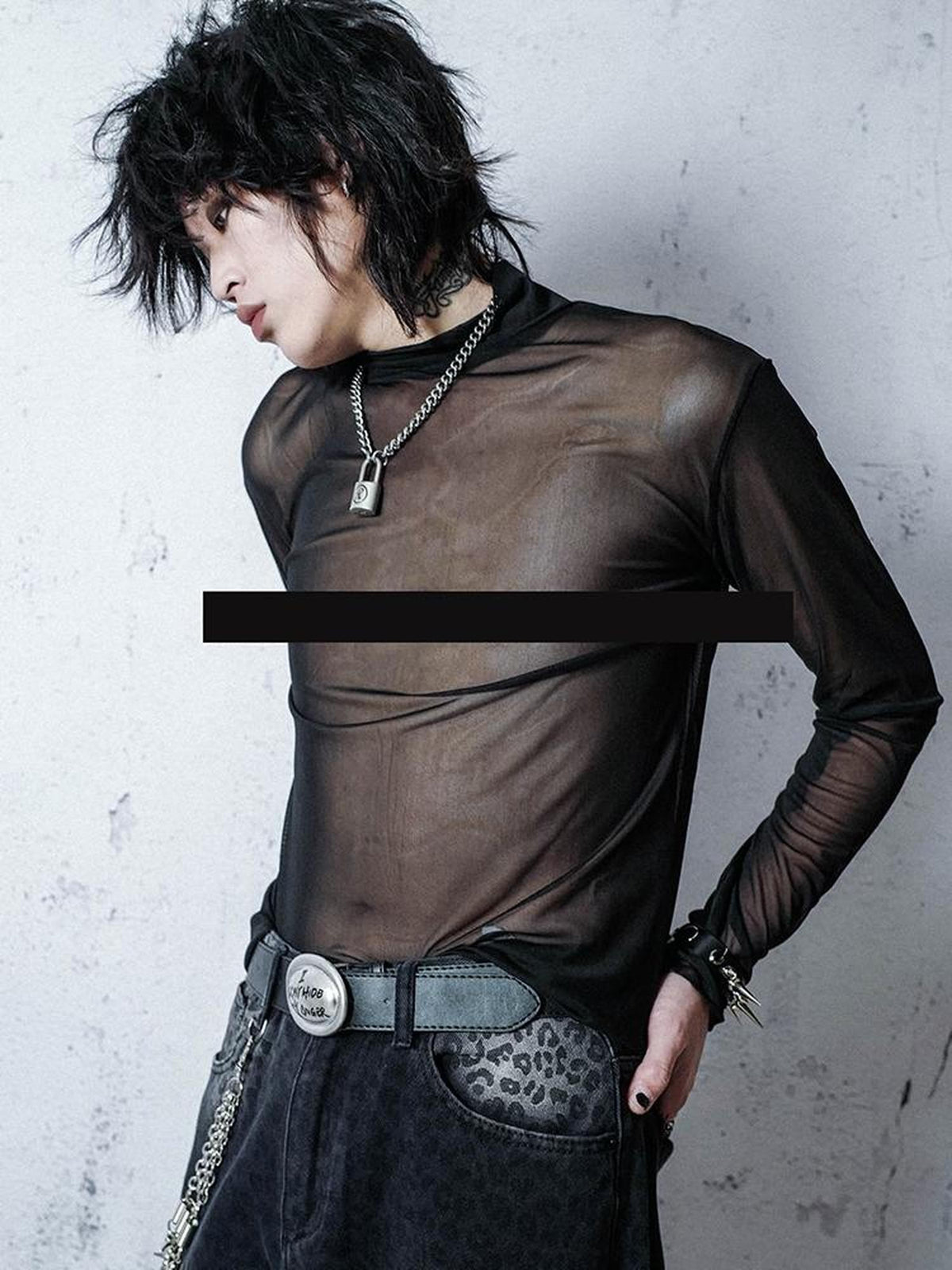 Rs by RebelSeed Misty Dark Punk Mesh Semi Sheer Half High Collar Women&