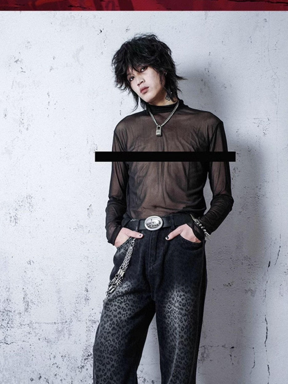Rs by RebelSeed Misty Dark Punk Mesh Semi Sheer Half High Collar Women&