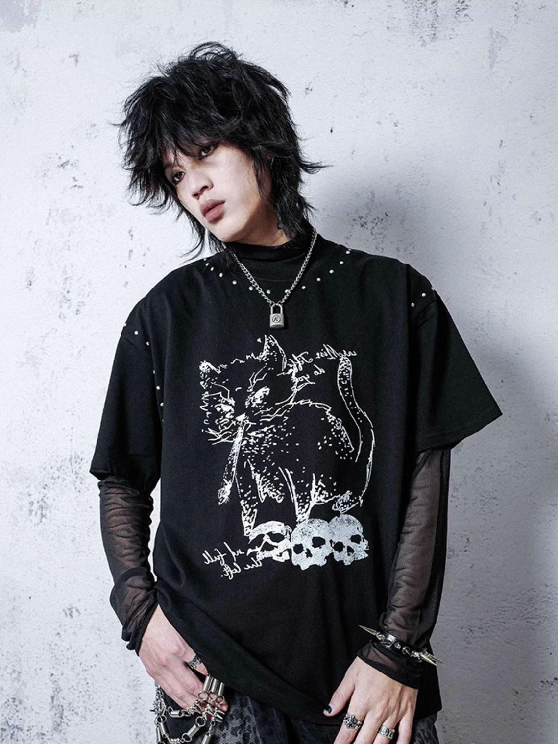 Rs by RebelSeed Misty Dark Punk Mesh Semi Sheer Half High Collar Women&