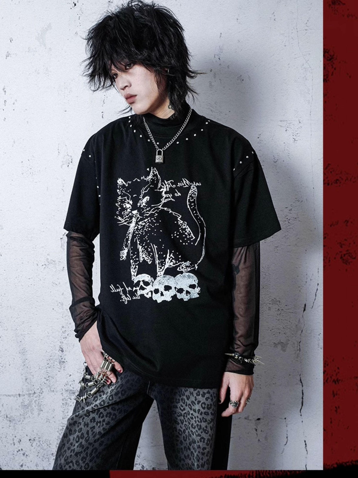 Rs by RebelSeed Misty Dark Punk Mesh Semi Sheer Half High Collar Women&