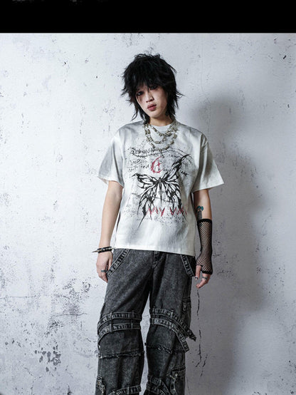 Rs by RebelSeed Punk Embroidered Studded Strap Multi Pocket Ripped Women&