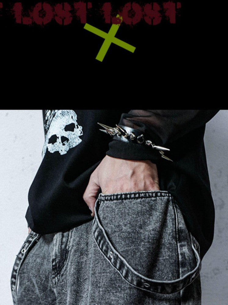 Rs by RebelSeed Punk Embroidered Studded Strap Multi Pocket Ripped Women&