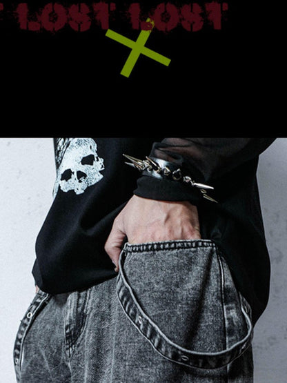 Rs by RebelSeed Punk Embroidered Studded Strap Multi Pocket Ripped Women&