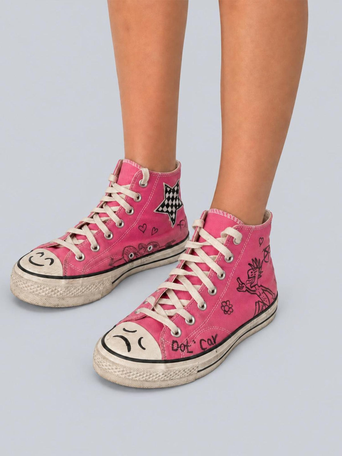 Rs by RebelSeed Punk Hand Painted Distressed Pink Canvas Women&