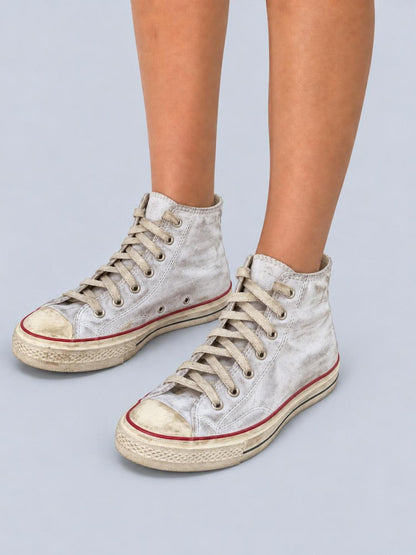 Rs by RebelSeed Punk Hand Painted Distressed White Canvas Women&