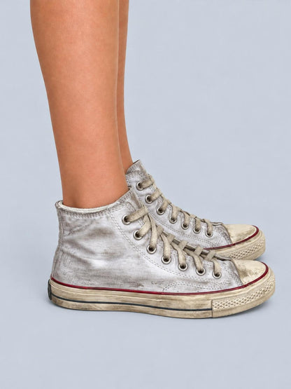 Rs by RebelSeed Punk Hand Painted Distressed White Canvas Women&