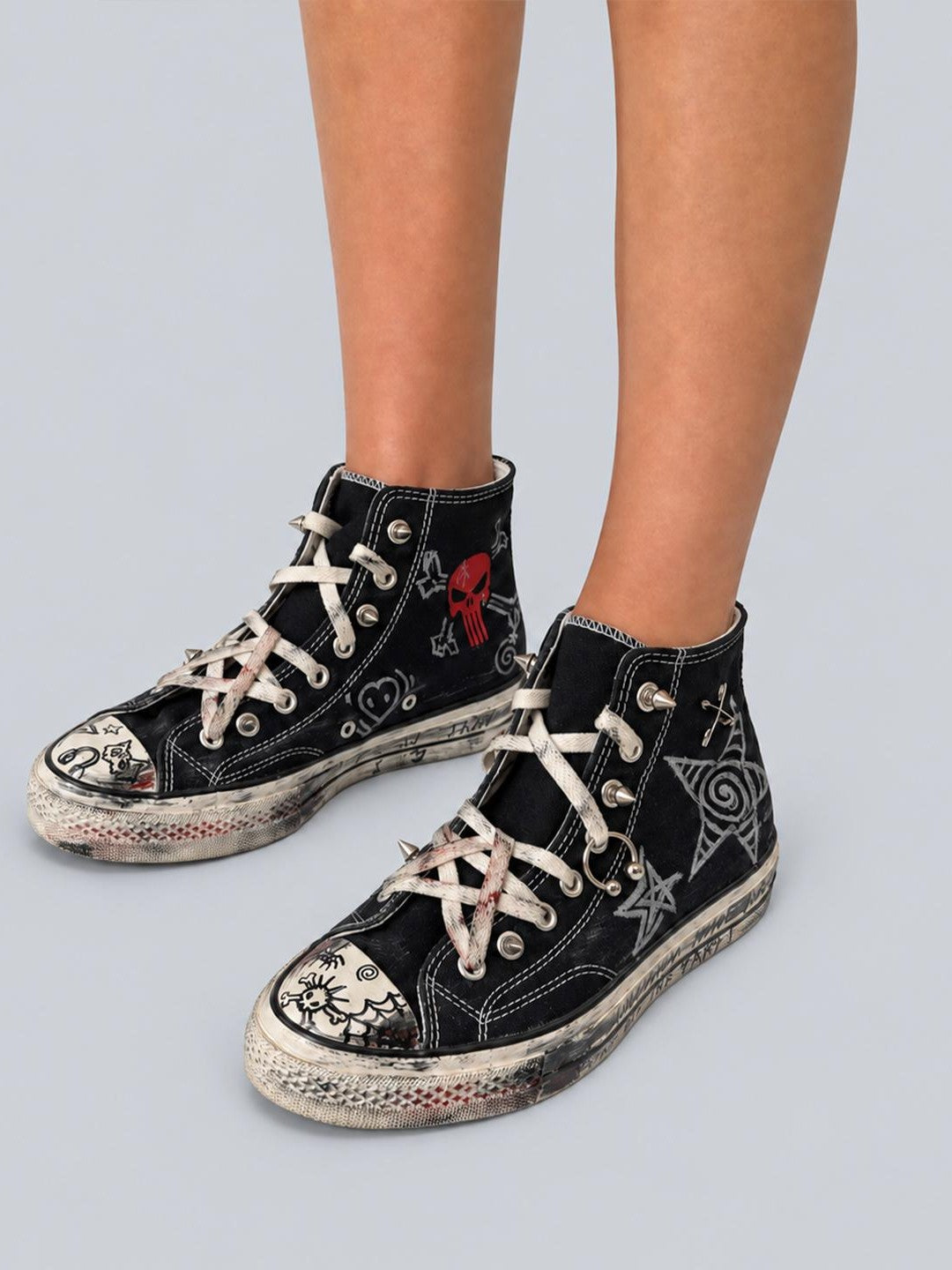 Rs by RebelSeed Punk Hand Painted Embroidered Distressed Canvas Women&