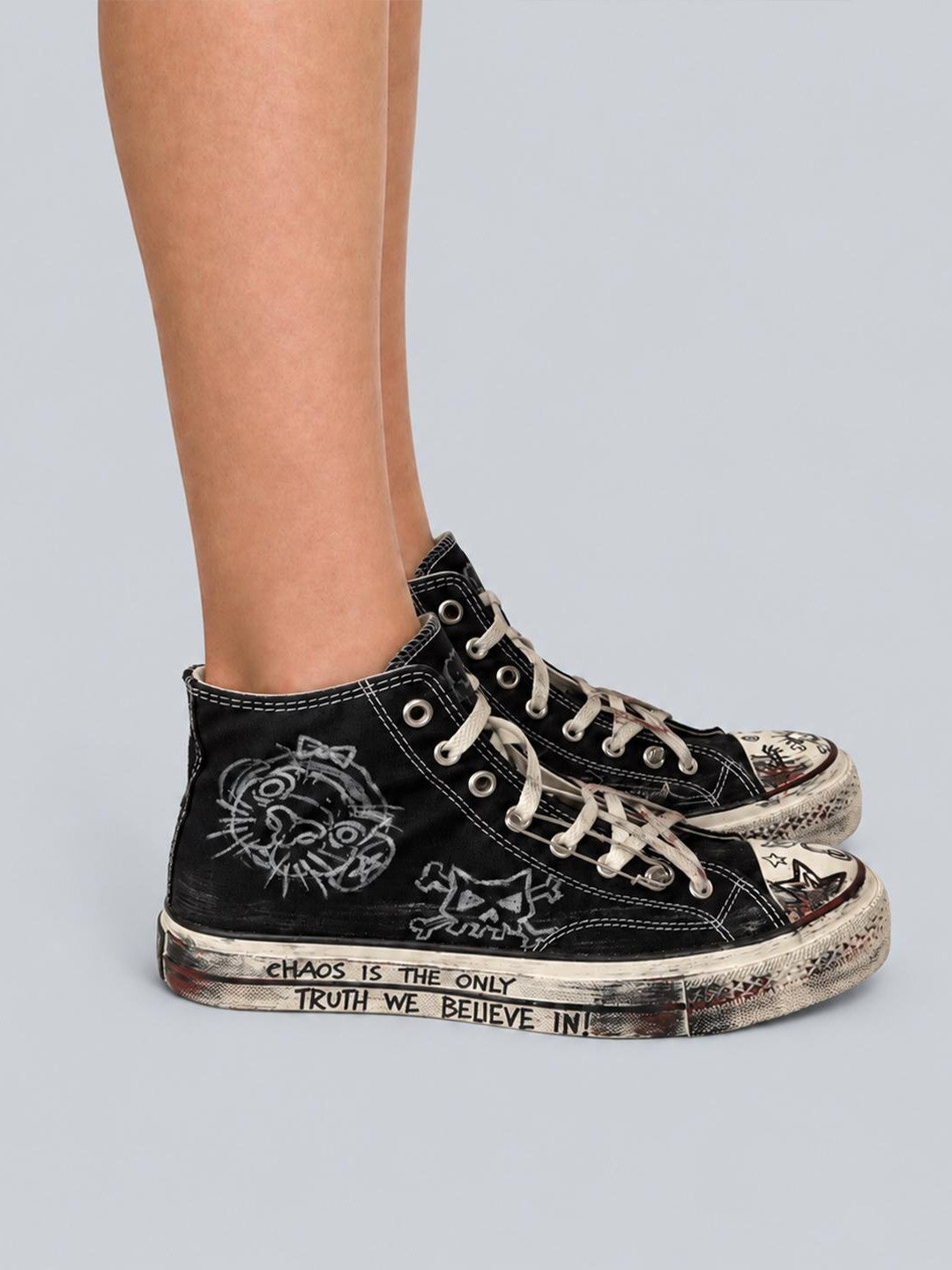 Rs by RebelSeed Punk Hand Painted Embroidered Distressed Canvas Women&