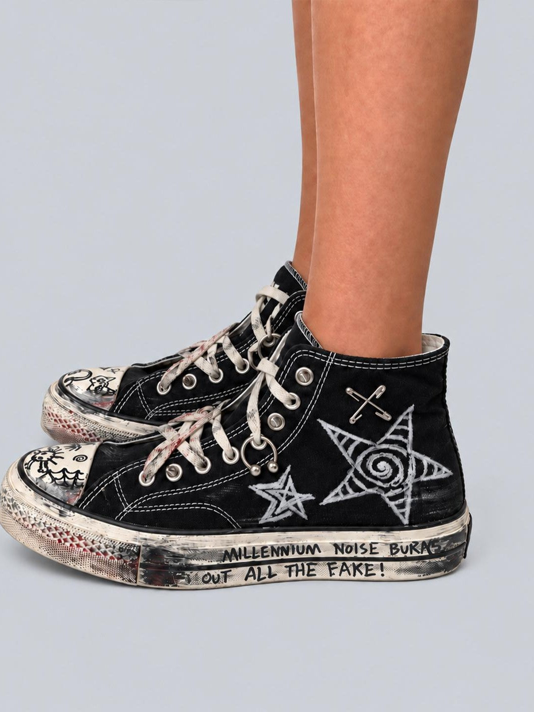 Rs by RebelSeed Punk Hand Painted Embroidered Distressed Canvas Women&