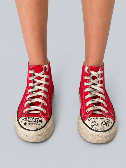 Rs by RebelSeed Punk Hand Painted Embroidered Distressed Red Canvas Women&