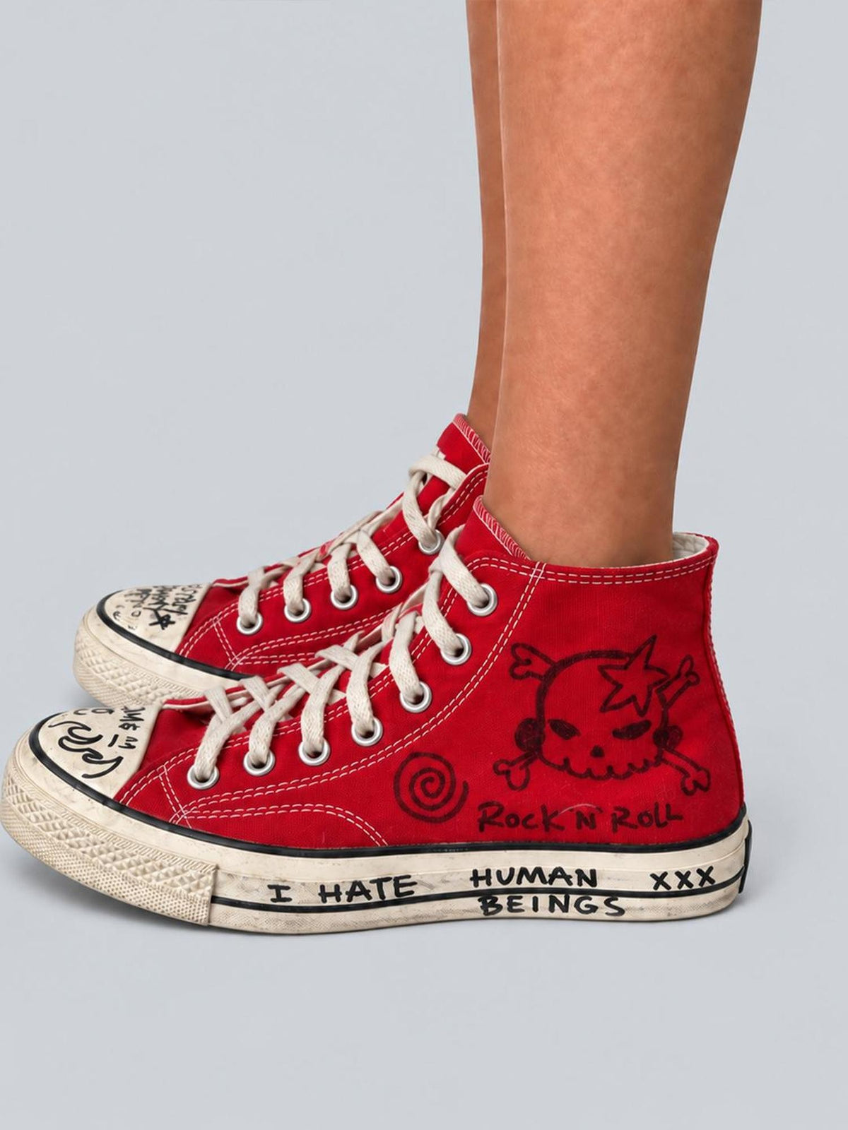 Rs by RebelSeed Punk Hand Painted Embroidered Distressed Red Canvas Women&