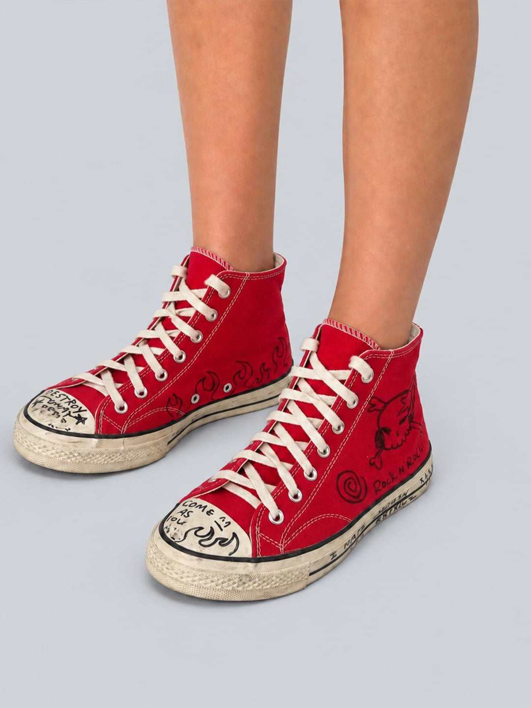 Rs by RebelSeed Punk Hand Painted Embroidered Distressed Red Canvas Women&