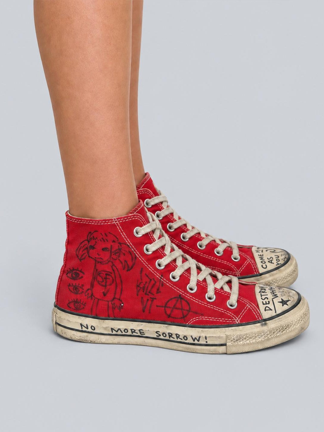 Rs by RebelSeed Punk Hand Painted Embroidered Distressed Red Canvas Women&