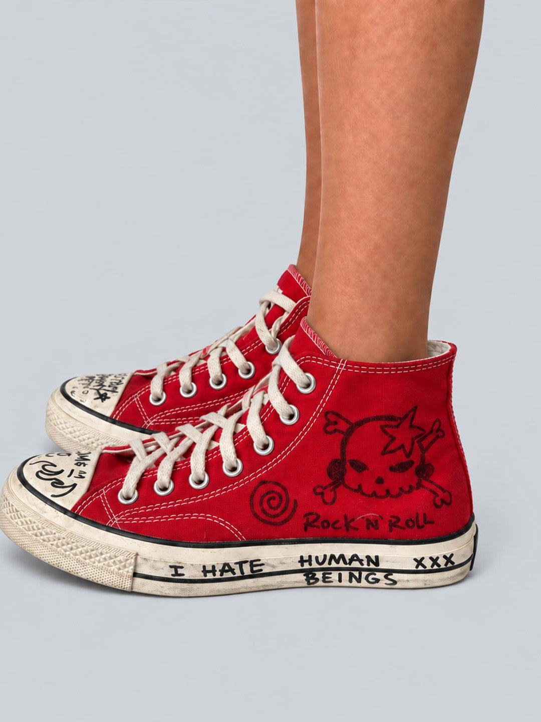 Rs by RebelSeed Punk Hand Painted Embroidered Distressed Red Canvas Women&