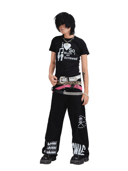 Rs by RebelSeed Punk Letter Print Snow Wash Distressed Women&