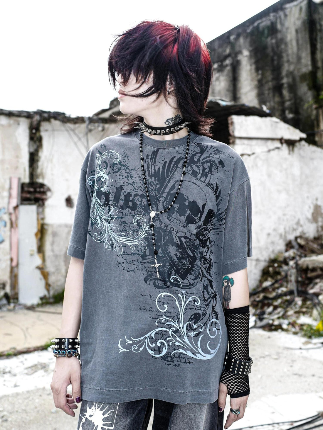 Rs by RebelSeed Punk Skull Demon Print Heat Transfer Women&