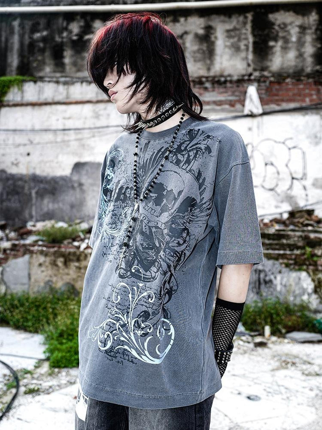 Rs by RebelSeed Punk Skull Demon Print Heat Transfer Women&