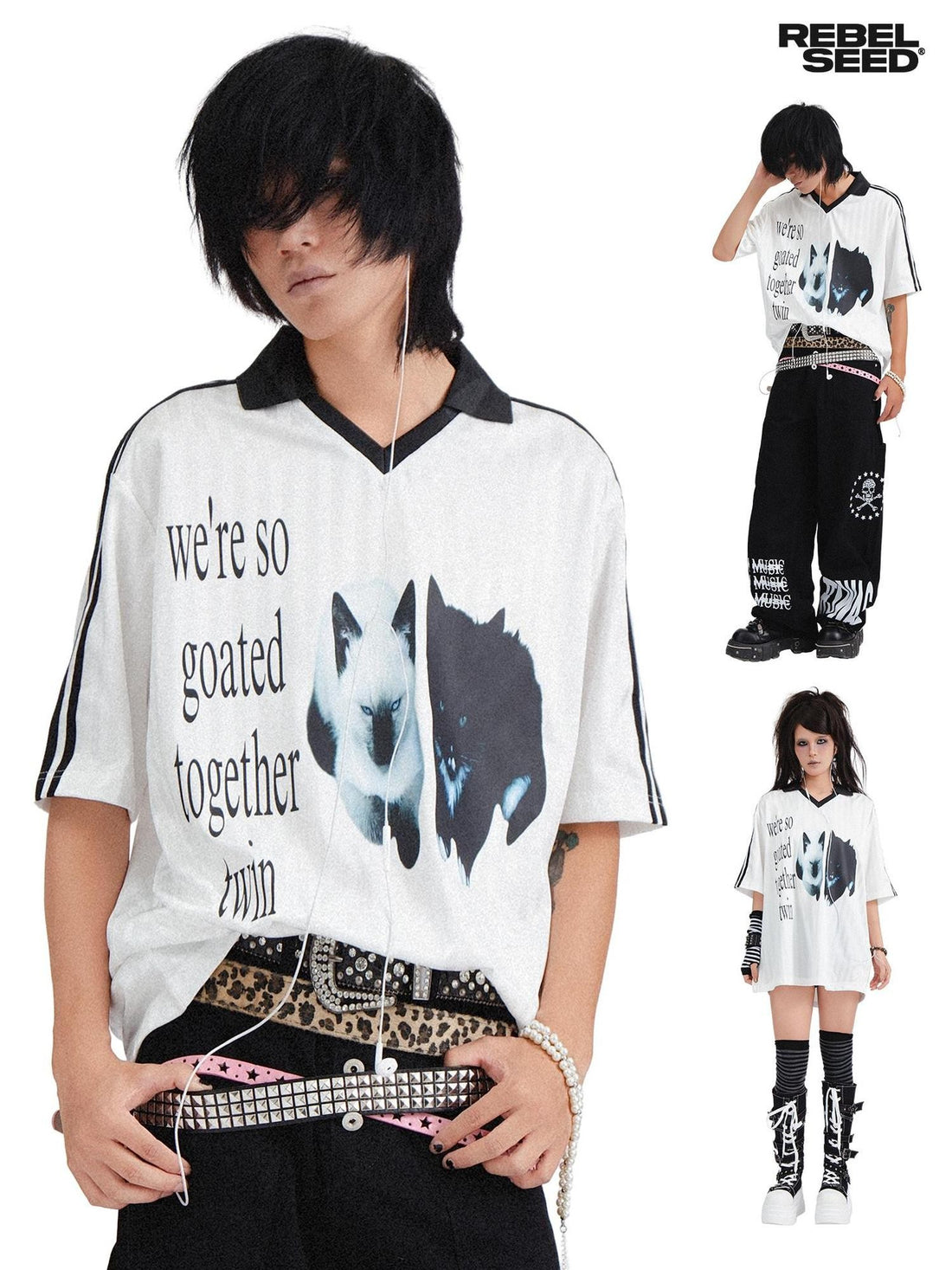 Rs by RebelSeed Punk Skull Demon Print V-neck Women&