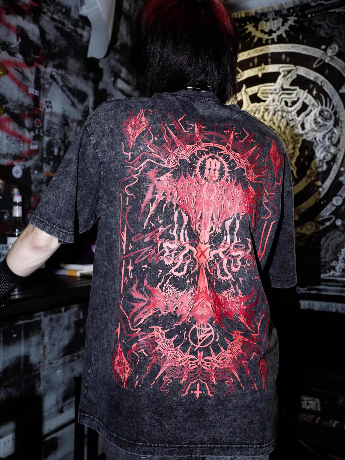 Rs by RebelSeed Skull Demon Heat Print Loose Punk Gothic Women&