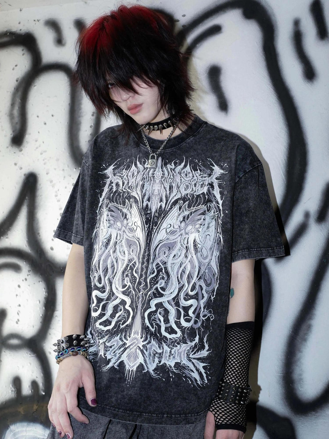 Rs by RebelSeed Skull Demon Heat Transfer Print Punk Loose Women&
