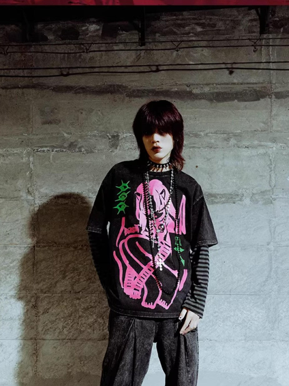 Rs by RebelSeed Skull Demon Print Applique Distressed Women&