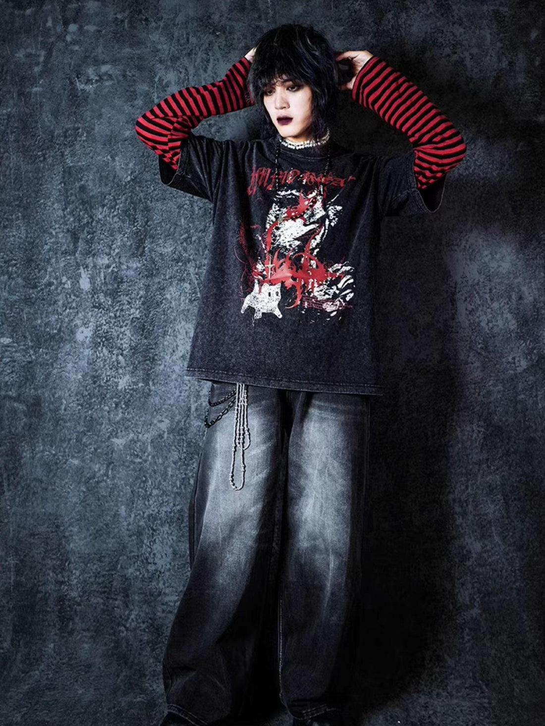 Rs by RebelSeed Skull Demon Print Distressed Gothic Loose Women&