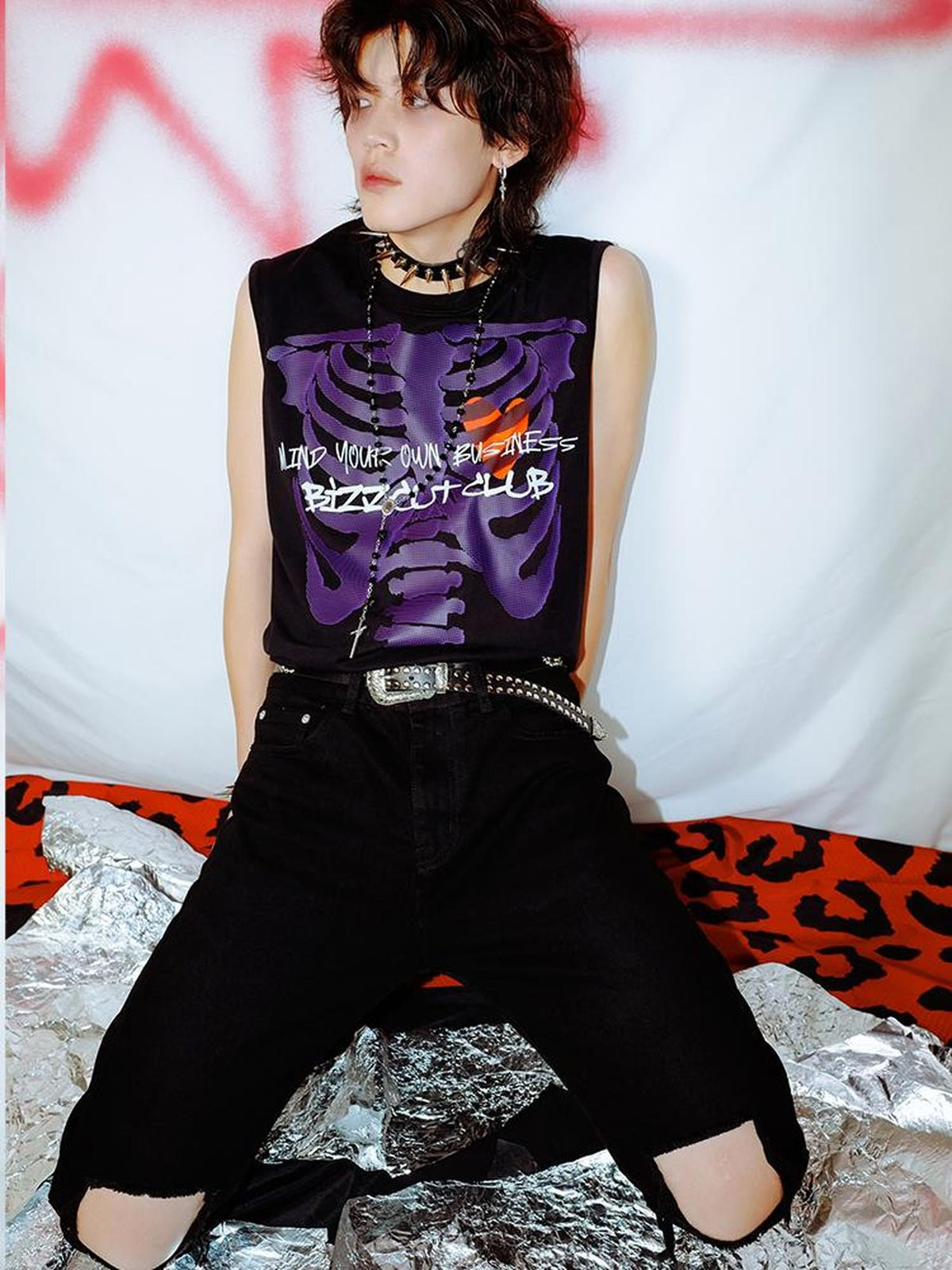 Rs by RebelSeed Skull Print Heat Transfer Distressed Punk Women&
