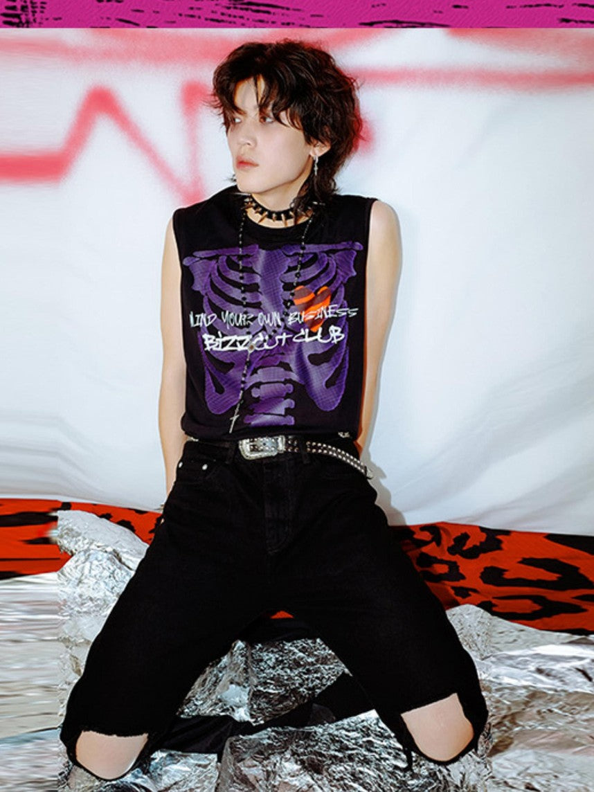 Rs by RebelSeed Skull Print Heat Transfer Distressed Punk Women&