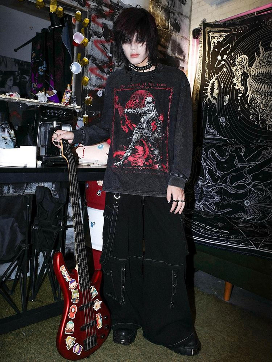 Rs by RebelSeed Skull Print Heat Transfer Punk Loose Women&