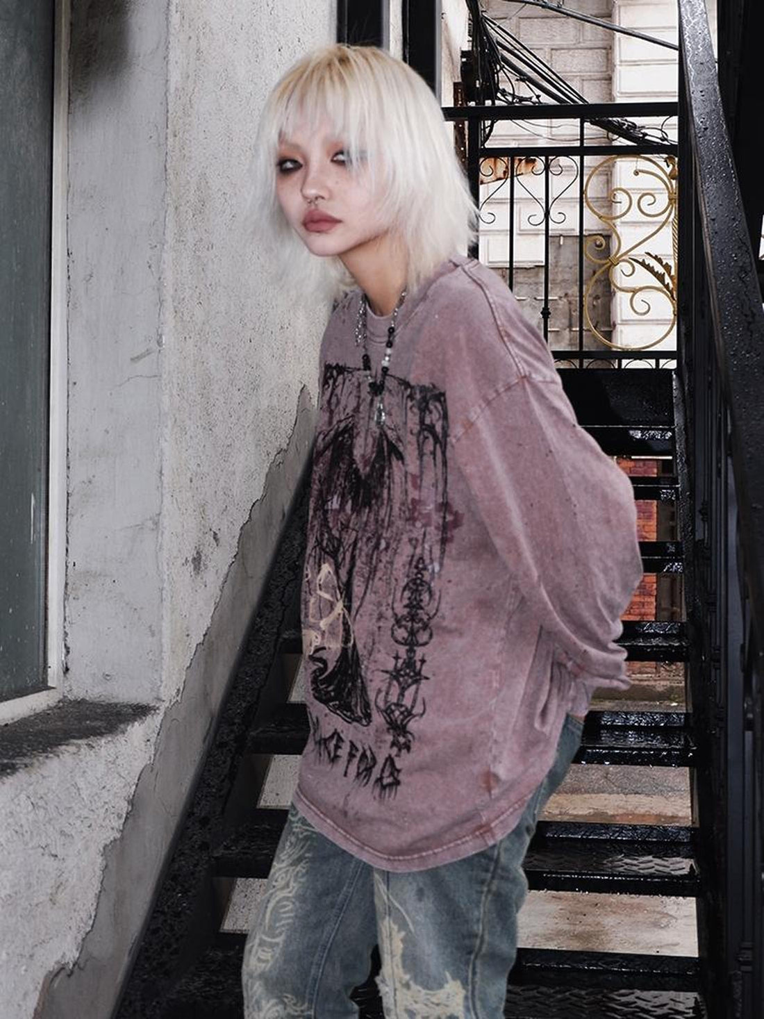 Rs by RebelSeed Vintage Brown Wasteland Cartoon Print Punk Women&