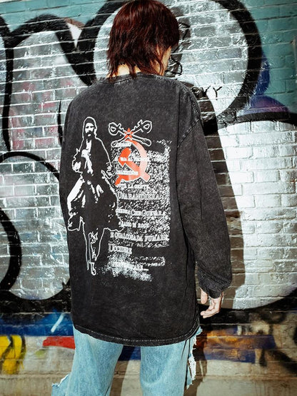 Rs by RebelSeed Washed Distressed Guevara Print Wax Dye Women&