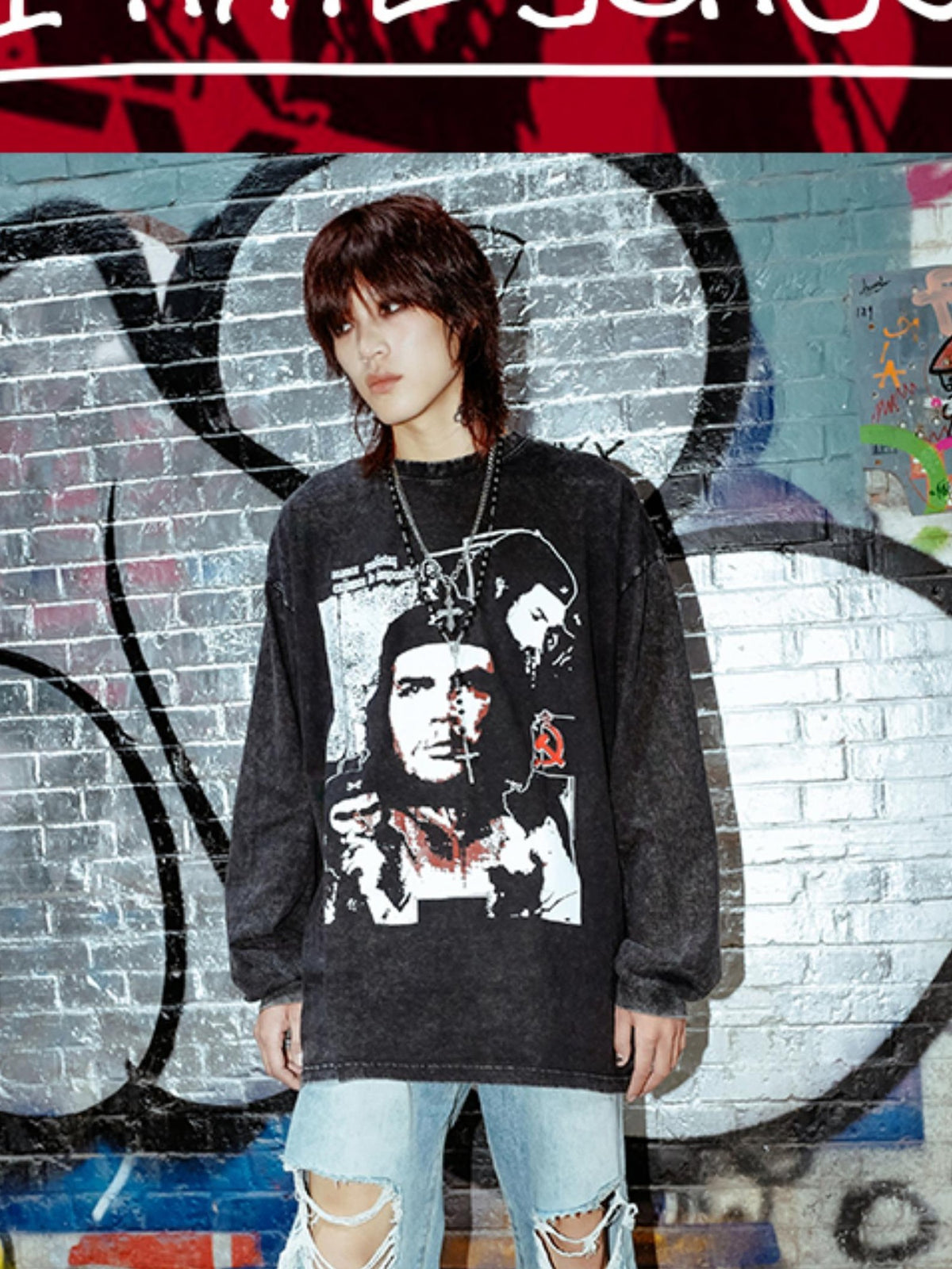 Rs by RebelSeed Washed Distressed Guevara Print Wax Dye Women&