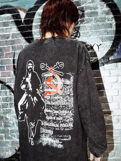 Rs by RebelSeed Washed Distressed Guevara Print Wax Dye Women&