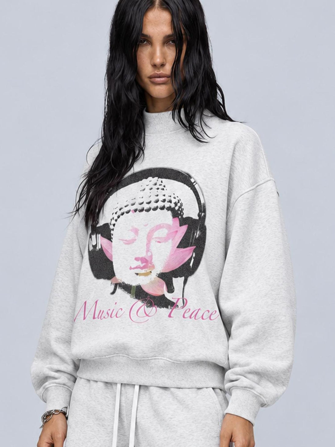Rs by RebelSeed Zen Buddha Print High Neck Loose Fit Fleece Women&