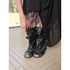 2th Desire Punk Stacked Bow Buckle Fold Mid Calf Boots