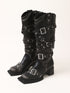 2th Desire Vintage Black Brown Chunky Heel Knee High Boots