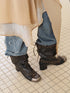 Punk Stacked Bow Buckle Fold Mid Calf Boots