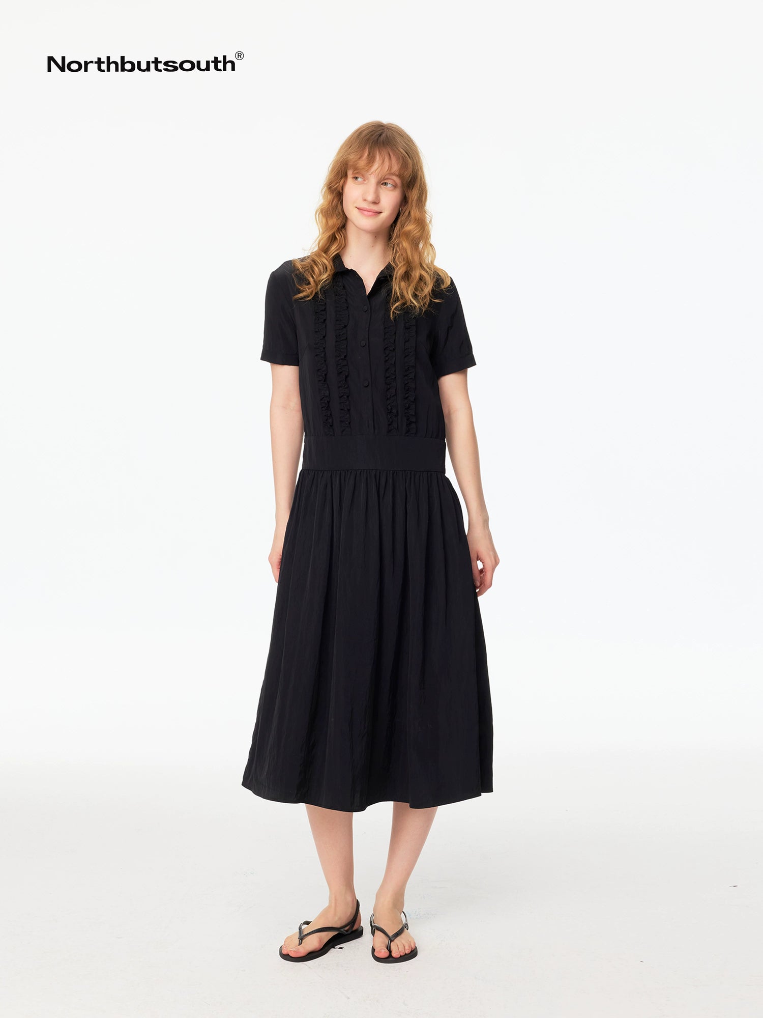 Ruffled Shirt Collar Loose Fit Women&